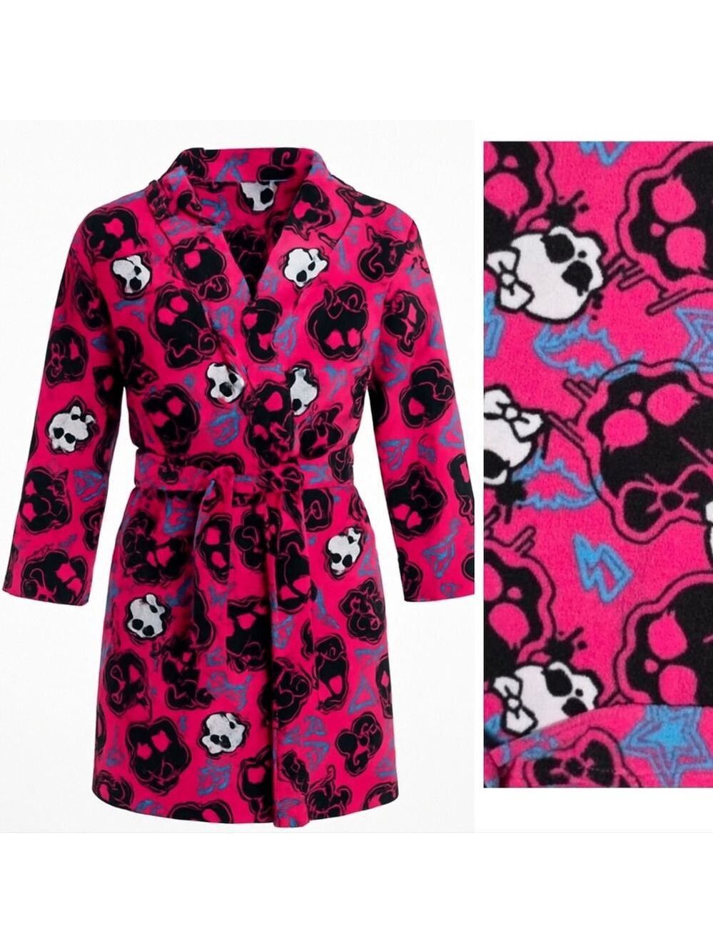 Monster High Pink Skull Print Fleece Robe Kids Size 7/8